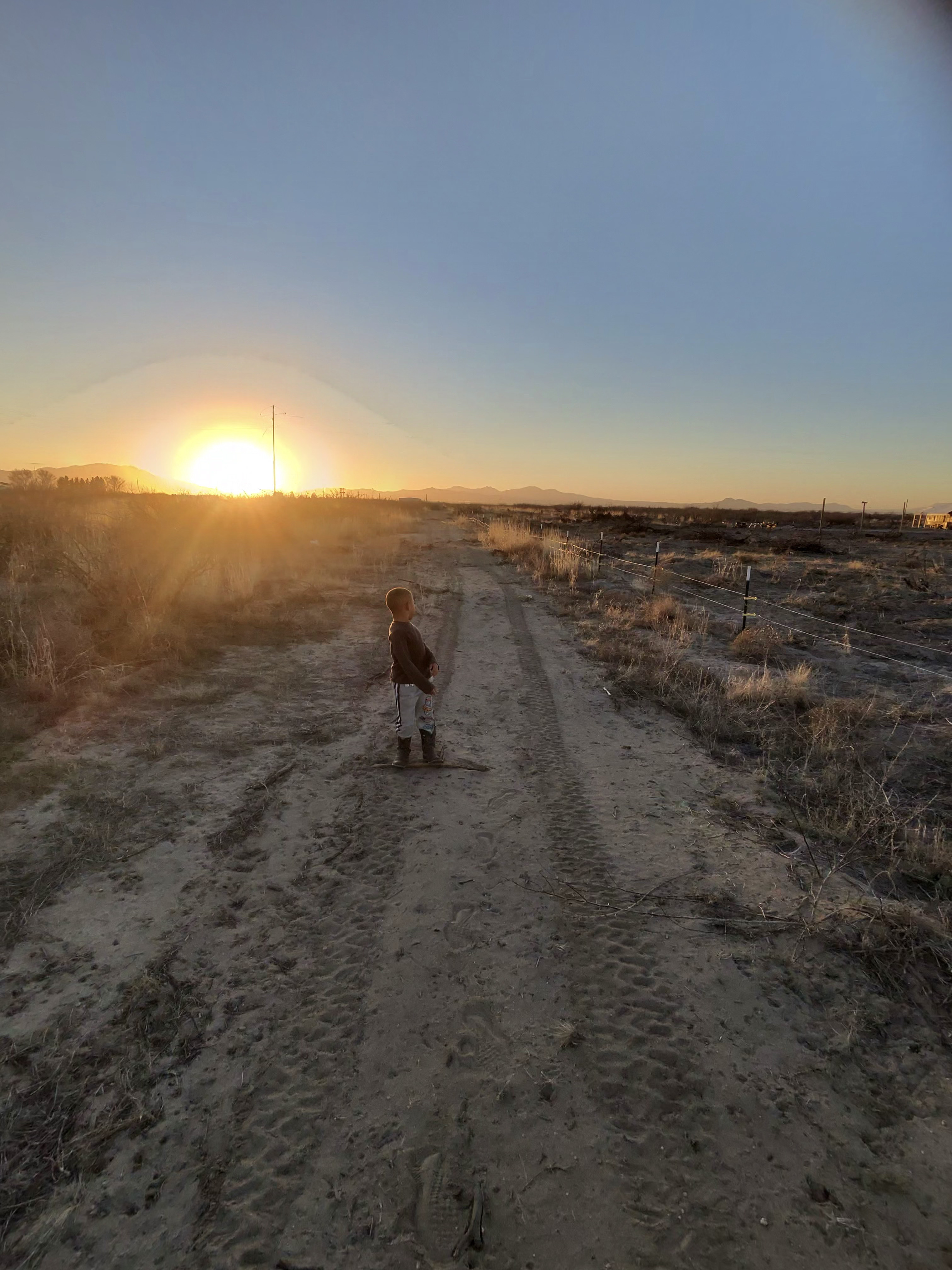 Child on the ranch at sunset